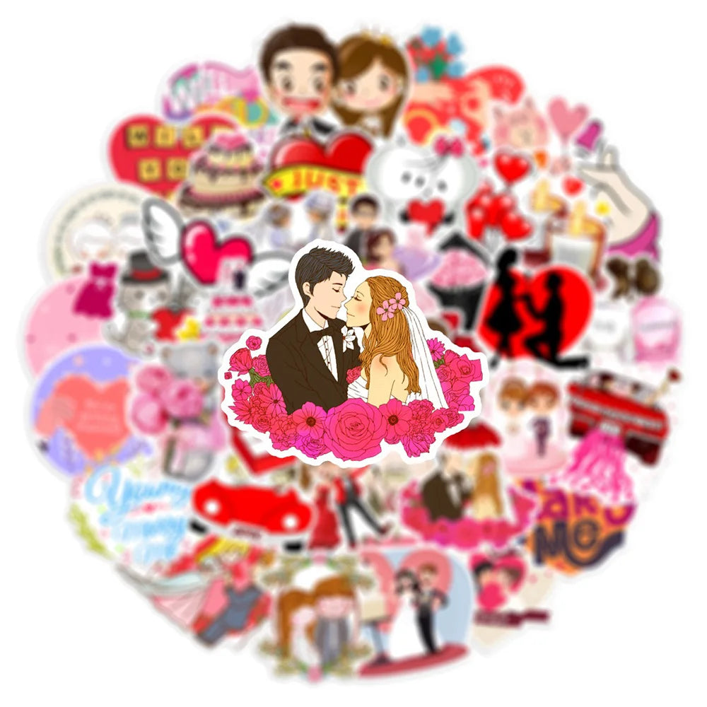 10/30/50PCS New Wedding Proposal Love Cartoon Stickers DIY Laptop Luggage Skateboard Graffiti Decals Fun for Kid Toys Gift