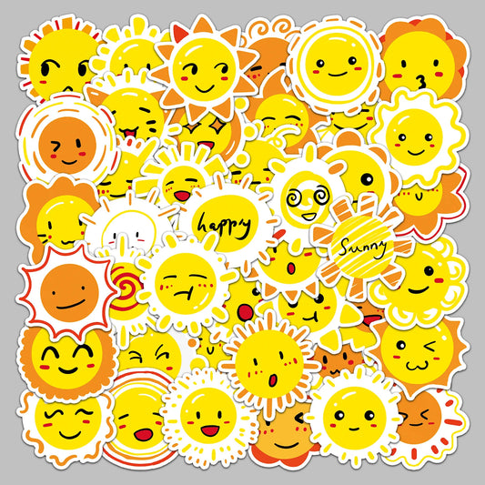 50Pcs Cartoon Sun Graffiti Stickers for Helmet, Wall, DIY Decoration