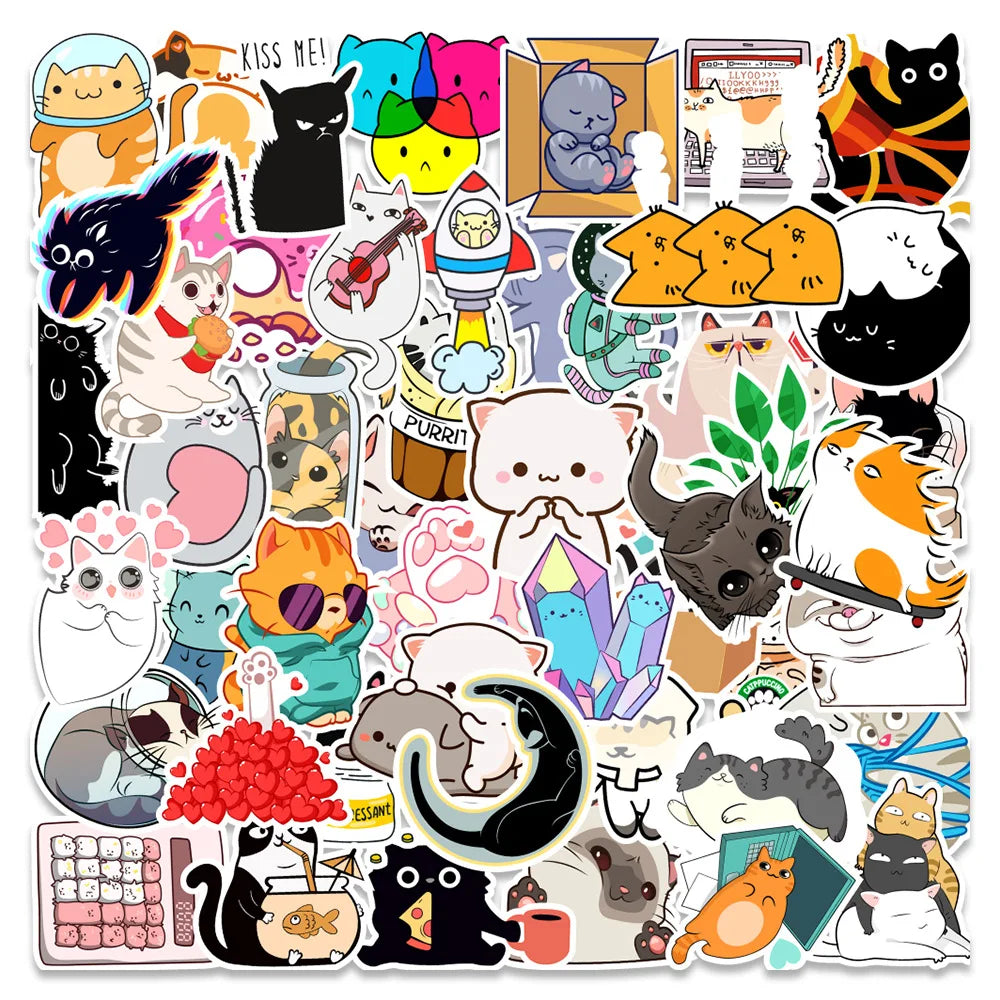 50pcs Cute Cat Stickers Waterproof for Scrapbooking