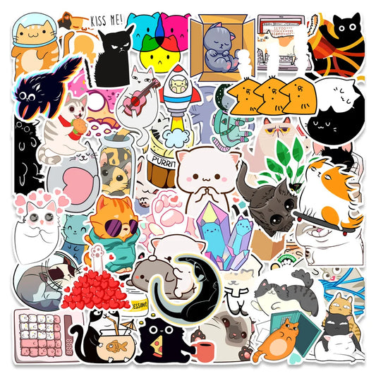 50pcs Cute Cat Stickers Waterproof for Scrapbooking