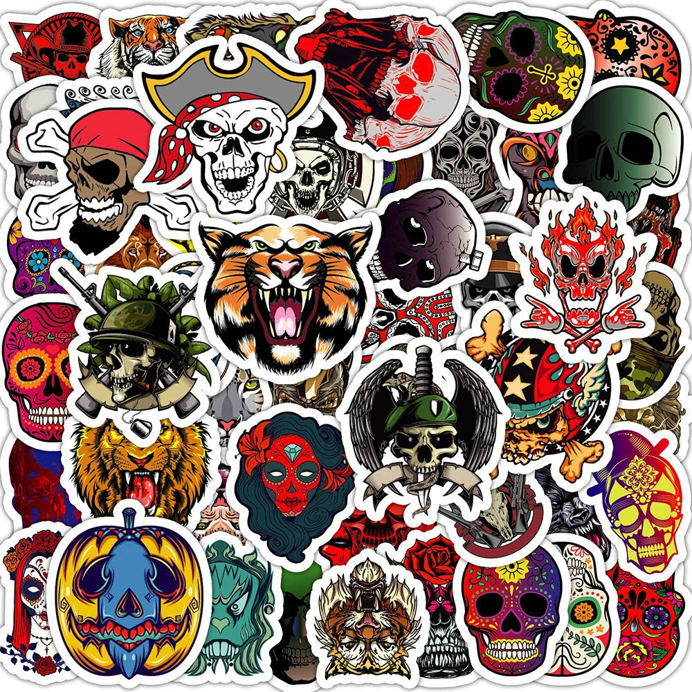 10/30/50PCS Horror Hallowee Gothic Skeleton Stickers Punk Style DIY Waterproof Laptop Luggage Motorcycle Bike Decals Decoration