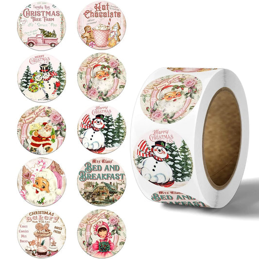 Merry Christmas Stickers 1" Round Tags (100-500pcs)
