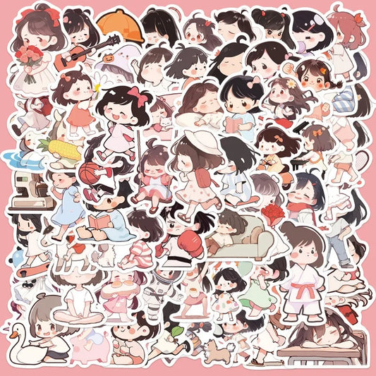 64pcs Cute Cartoon Girl Graffiti Stickers for Helmet, Desktop, Wall Decoration, DIY