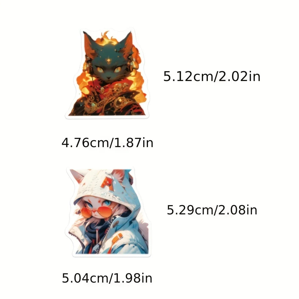 10/25/50PCS Cool Handsome Motorcycle Style Cat Sticker Waterproof PVC Cartoon Decoration Luggage Laptop Helmet Kid Gift Toy