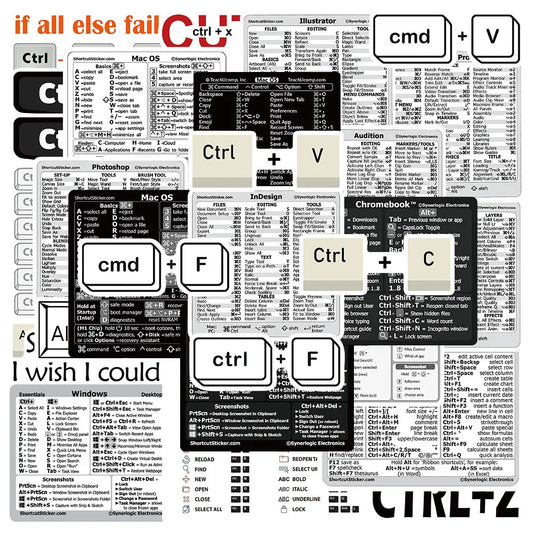 30PCS Waterproof Keyboard Shortcut Stickers for Laptop, iPad, Desktop - Student Gift Decoration