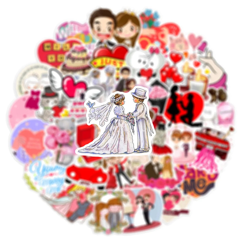 10/30/50PCS Valentine Wedding Love Stickers Cartoon Cute Decals Toys Gift DIY Decoration Laptop Scrapbook Phone Guitar Sticker