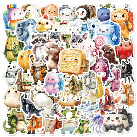 50pcs Cute Character Graffiti Stickers for Helmet, Desktop, Wall Decoration, DIY Pack Wholesale