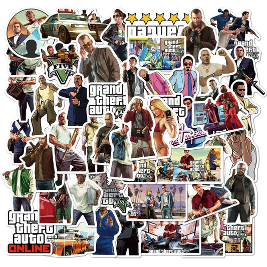 50pcs Grand Theft Auto Stickers for Laptop, Phone, Car, Notebook, Water Bottle, Decor
