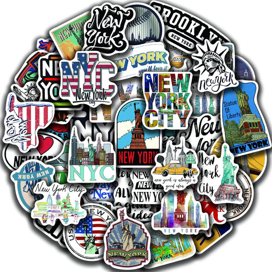 50Pcs New York Stickers Waterproof Decals for Kids