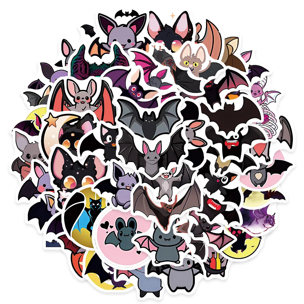 50pcs Cute Cartoon Bats Animal Graffiti Stickers For Laptop Phone Guitar Luggage Bicycle Car Waterproof Vinyl Decals