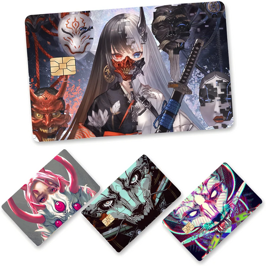Samurai Oni Mask Card Sticker - Waterproof DIY Skin