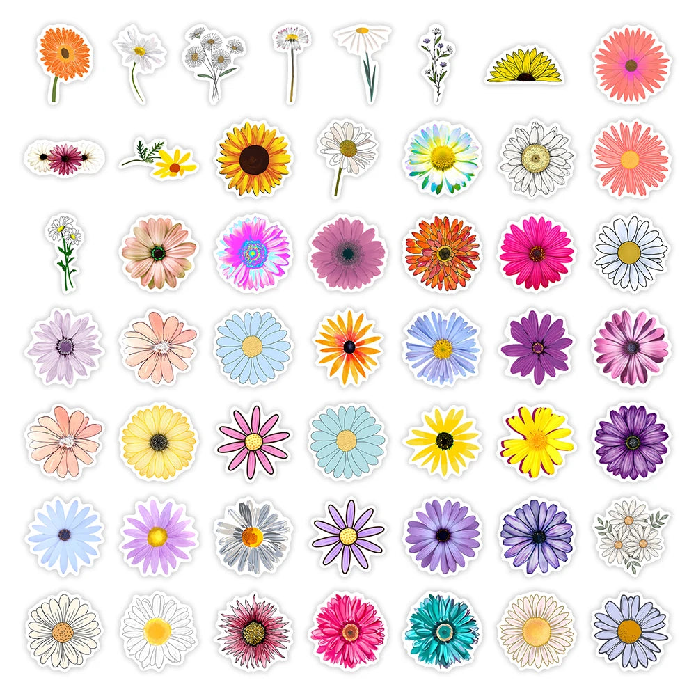 10/25/50PCS Autumn Flower Daisy Sunflower Sticker Packs