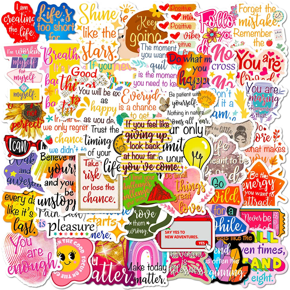 Cartoon Motivational Stickers Pack - Waterproof Decals for Laptop, Suitcase, Phone, Kids Toys