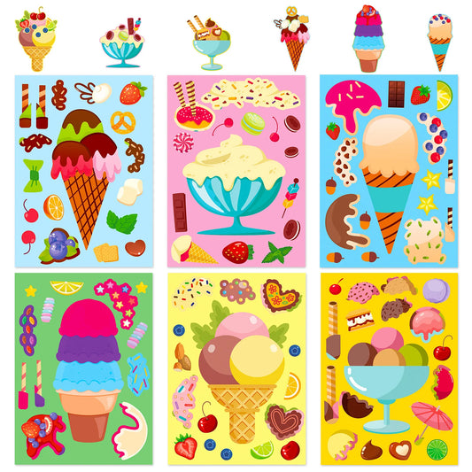 6pcs Ice Cream Dessert DIY Cute Food Cartoon Puzzle Sticker Creative Sweet Face Changing Stickers Children's toys