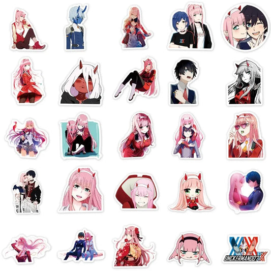 50pcs Darling in The Franxx Anime Stickers for Laptop, Phone, Car, Scooter, Suitcase, Water Bottle, Stationery, Refrigerator Decoration