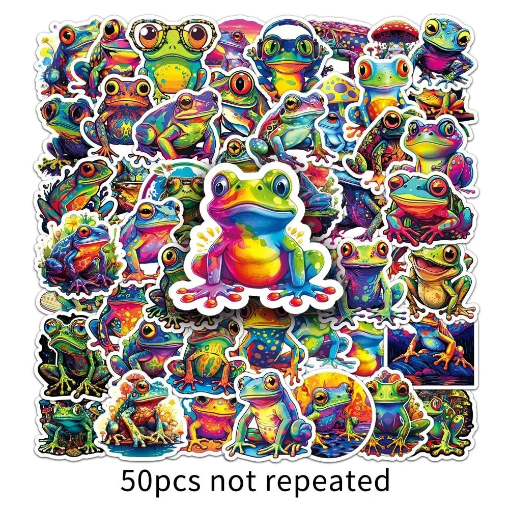 10/50PC Cool Peace Colorful Frog Cute Cartoon Stickers Kawaii Suitcase DIY Skateboard Laptop Luggage Bike Graffiti Sticker Decal