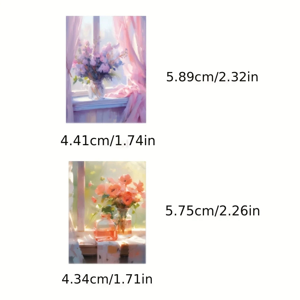 10/55PCS Window Sill Bouquet Oil Painting Style Stickers Art Waterproof PVC Decorative Guitar Cup Phone Case Kids Gift Decal