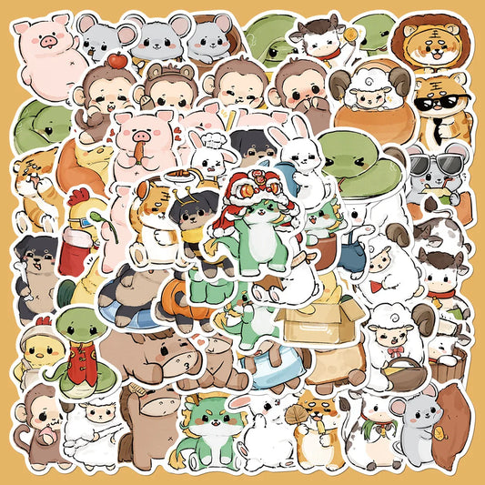 60pcs Cute Cartoon Animal Graffiti Stickers for Helmet, Wall, DIY Decoration