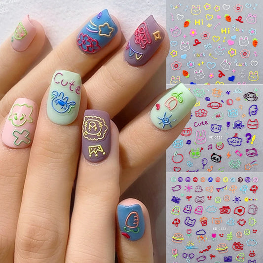 5D Embossed Nail Art Stickers: Heart & Flower Design
