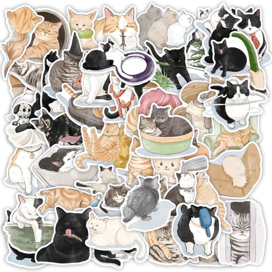 Cute Cat Stickers Pack - Laptop, Luggage, Phone, Scrapbook, Guitar Decoration