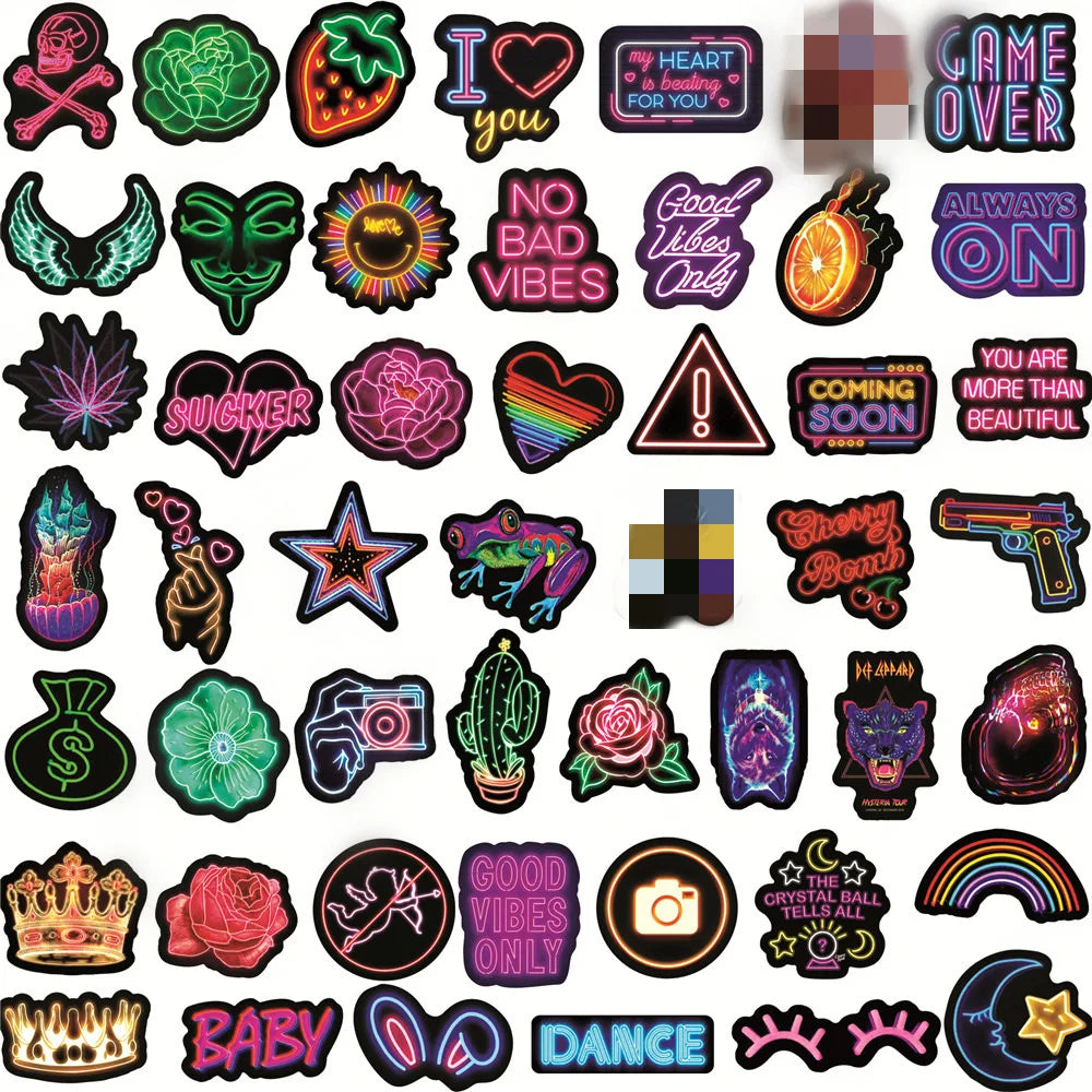 50Pcs Neon Series Graffiti Stickers Suitable for Laptop Helmets, Desktop Decoration DIY Stickers