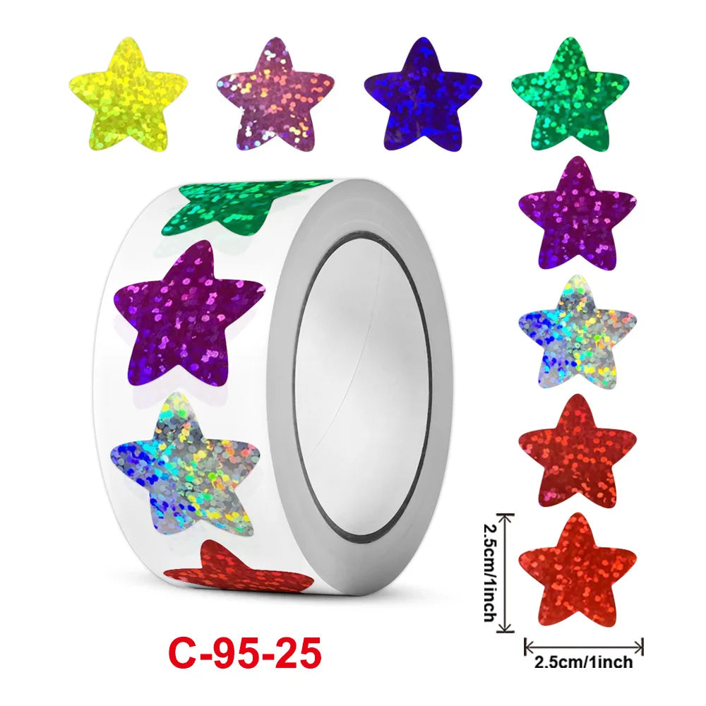 50-500pcs Laser Cartoon Shiny Star Reward Stickers Corlorful Adhesive Stickers Reward Chart Decorative Toy Gifts Sticker Labels