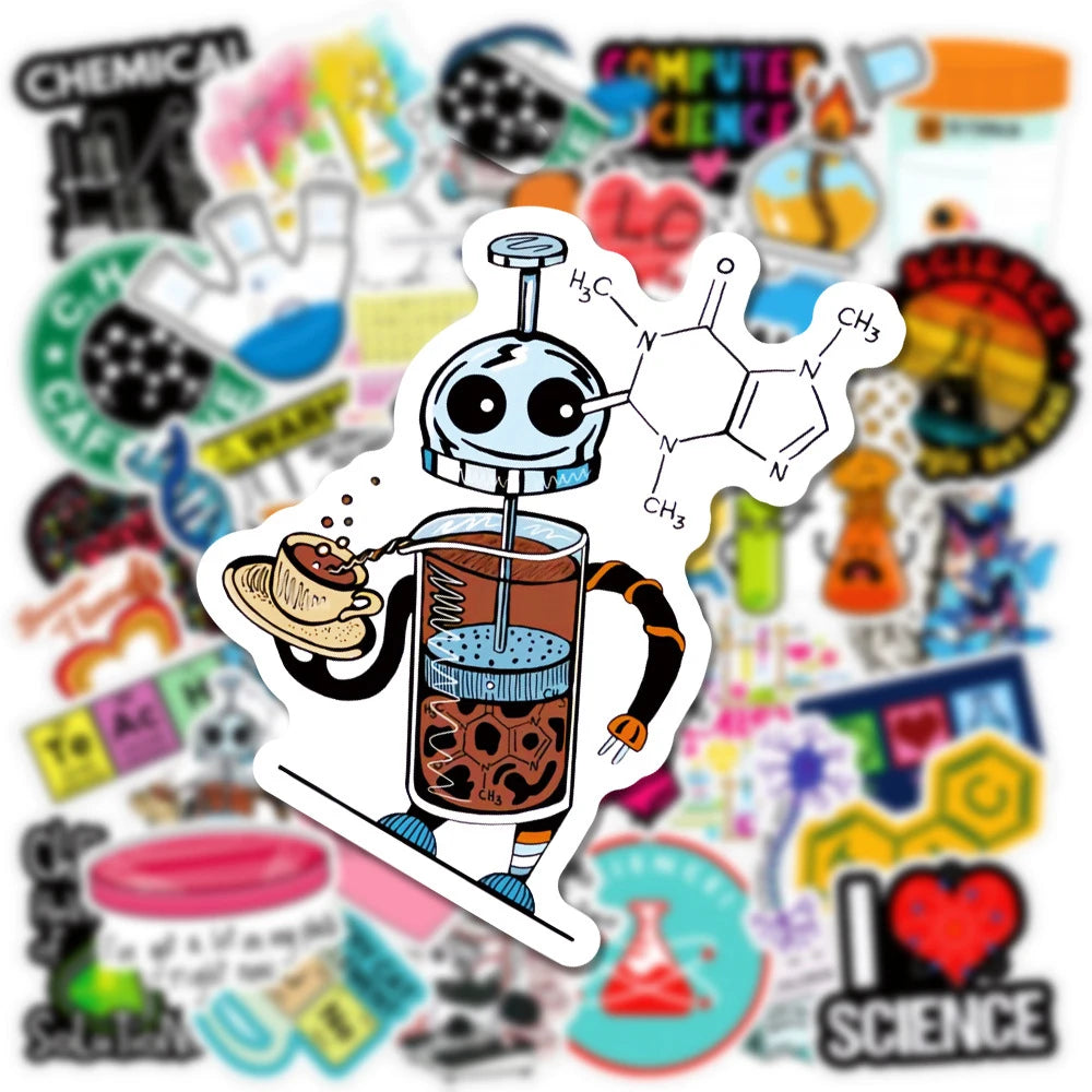 10/30/50pcs Cartoon Science Chemistry Biology Laboratory Waterproof Stickers Decals DIY Laptop Suitcase Diary Decoration Sticker