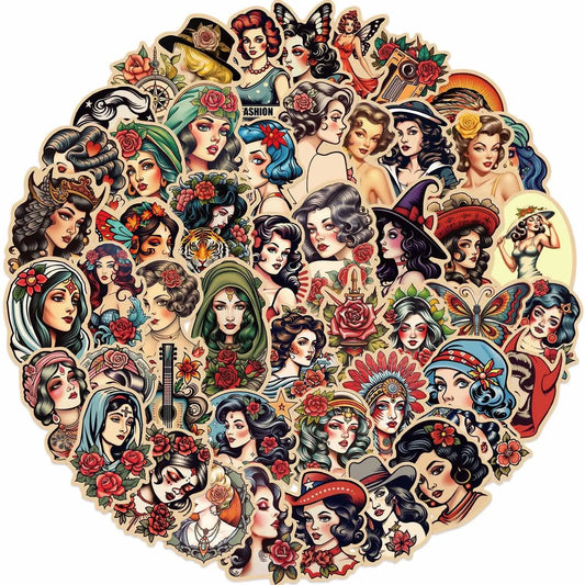 10/50pcs Retro Sexy Pin Up Tattoo Girl Stickers DIY Motorcycle Skateboard Laptop Phone Luggage Decals Car Styling Sticker Toy