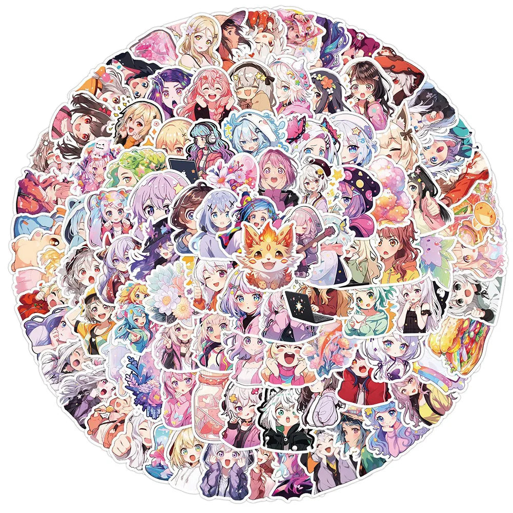 Kawaii Anime Girl Stickers Waterproof Decals for Laptop, Fridge, Scrapbook, Water Bottle - 10/30/50/100pcs