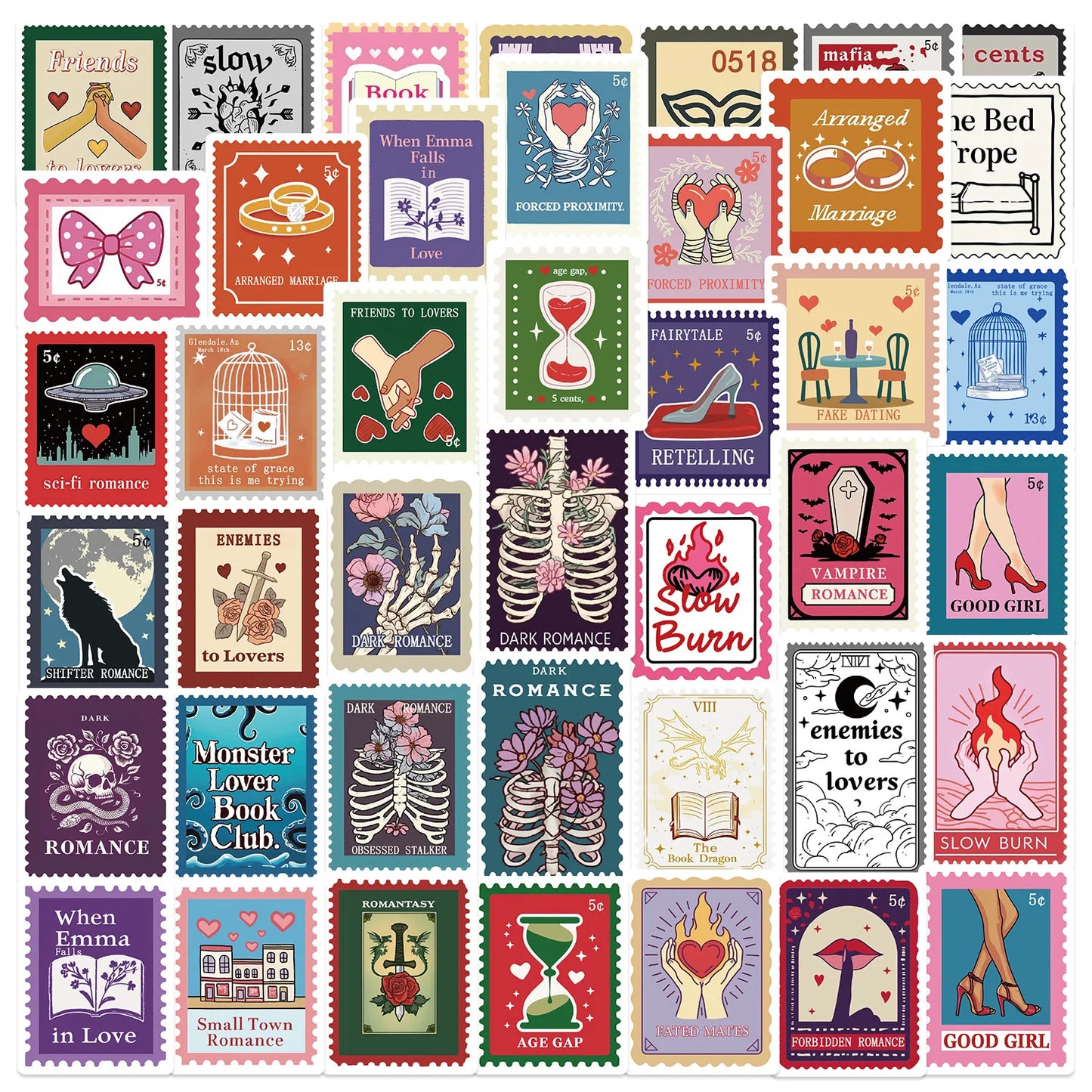 50Pcs Cartoon Book Stamp Stickers for Helmet Wall DIY Decoration