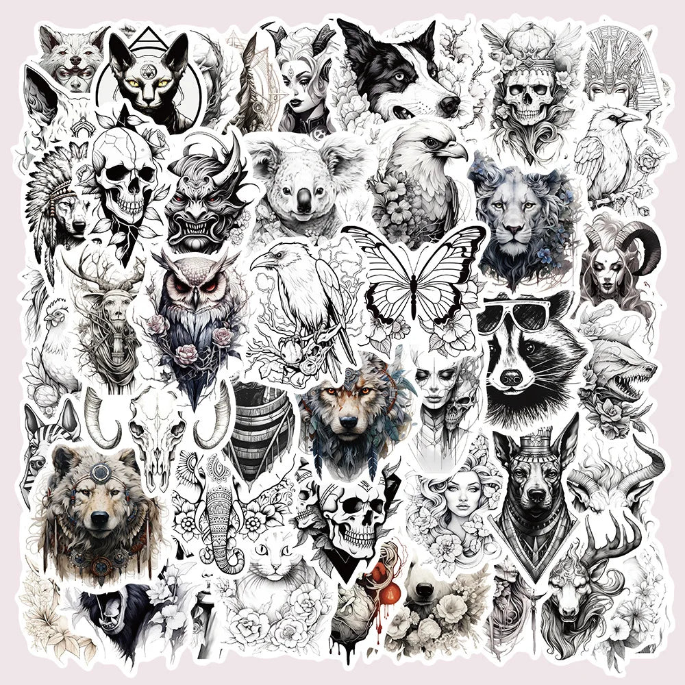 10/30/50pcs Black and white animal aesthetic decoration Sticker For Snowboard Laptop Luggage Car Fridge DIY Styling Vinyl