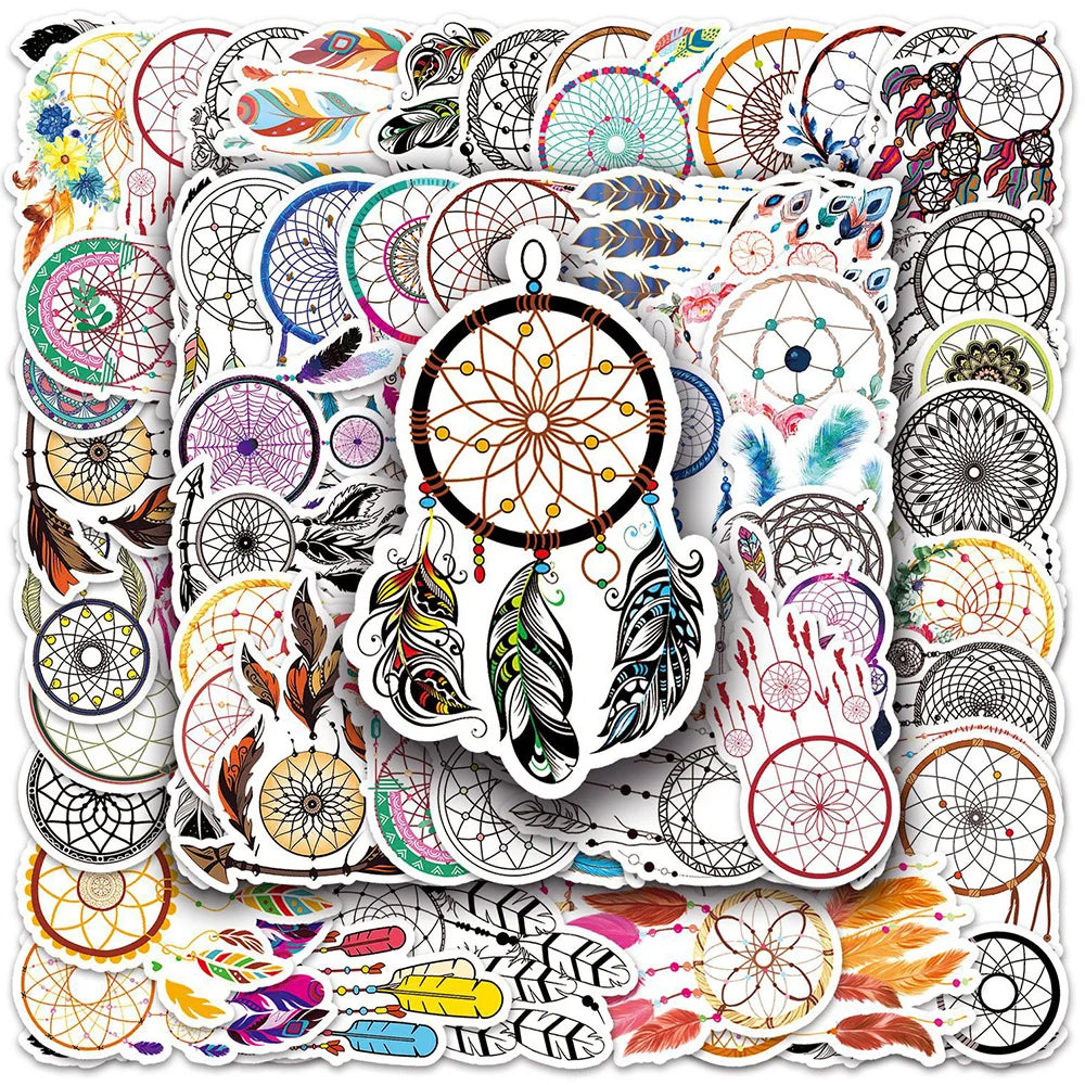 Funny Cartoon Vintage Bohemian Dreamcatcher Aesthetic Stickers Pack - Laptop, Luggage, Guitar, Scrapbook, Waterproof