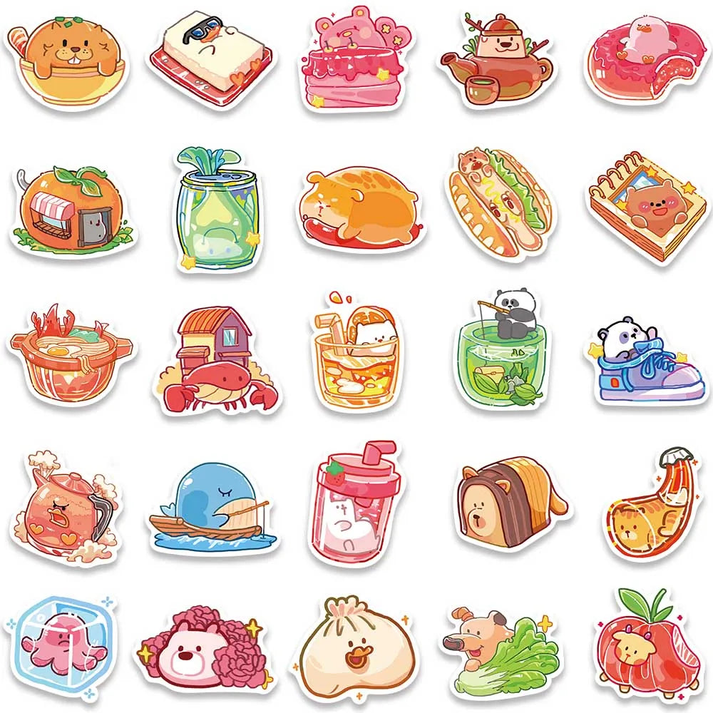 50pcs Cute Cartoon Animals Stickers For Laptop Water Bottle Guitar Luggage Waterproof Graffiti Stationery Vinyl Decals