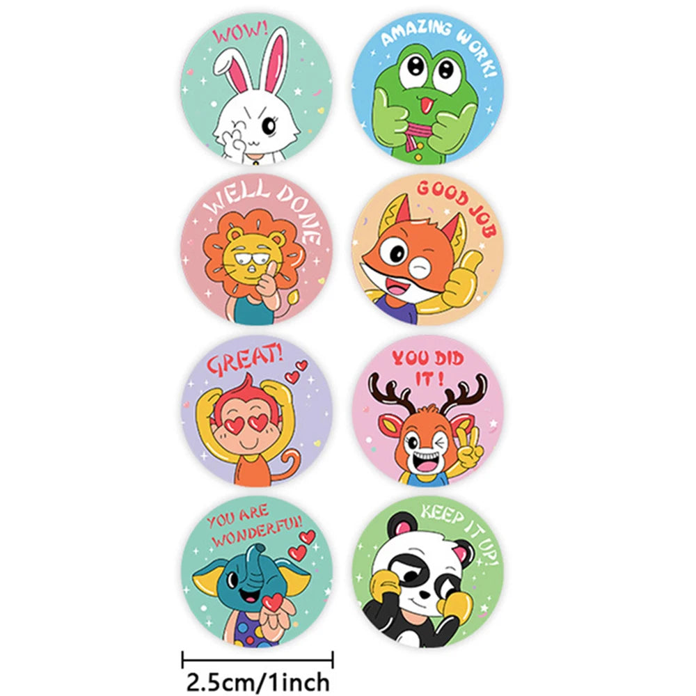 100-500pcs Kids Cute Animals Round  Reward stickers for Children Teaching Toy Gift Card Party Packaging Wrapping Labels