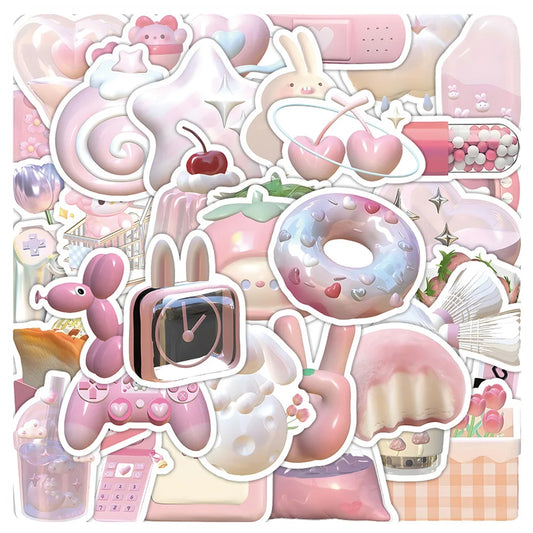 Kawaii 3D Cartoon Pink Stickers for Laptop Phone Decoration