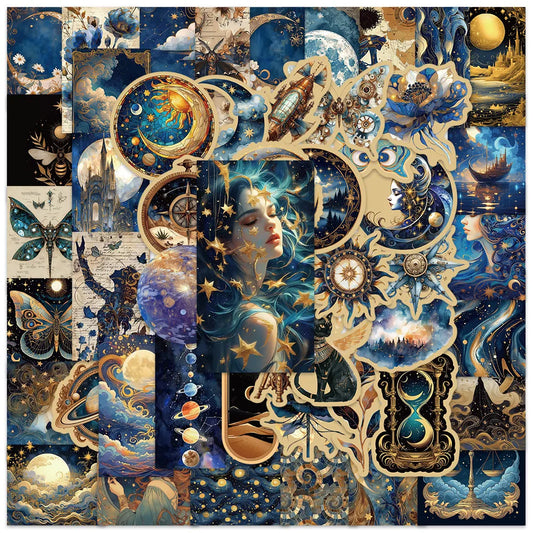 50pcs Aesthetic Cartoon Fancy Universe Stickers Water Bottle Art Stickers Laptop Luggage Notebook Waterproof Vinyl Phone Decals