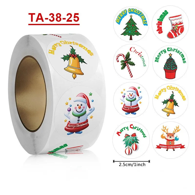 500pcs/roll Cartoon Merry Christmas Sticker Santa Claus Tree Paper Label New Year Cute Snowman Stationery Stickers For Kids Gift