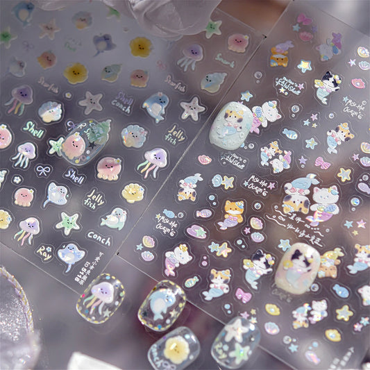 Marine Nail Art Stickers: Jellyfish, Mermaid, Octopus, Starfish