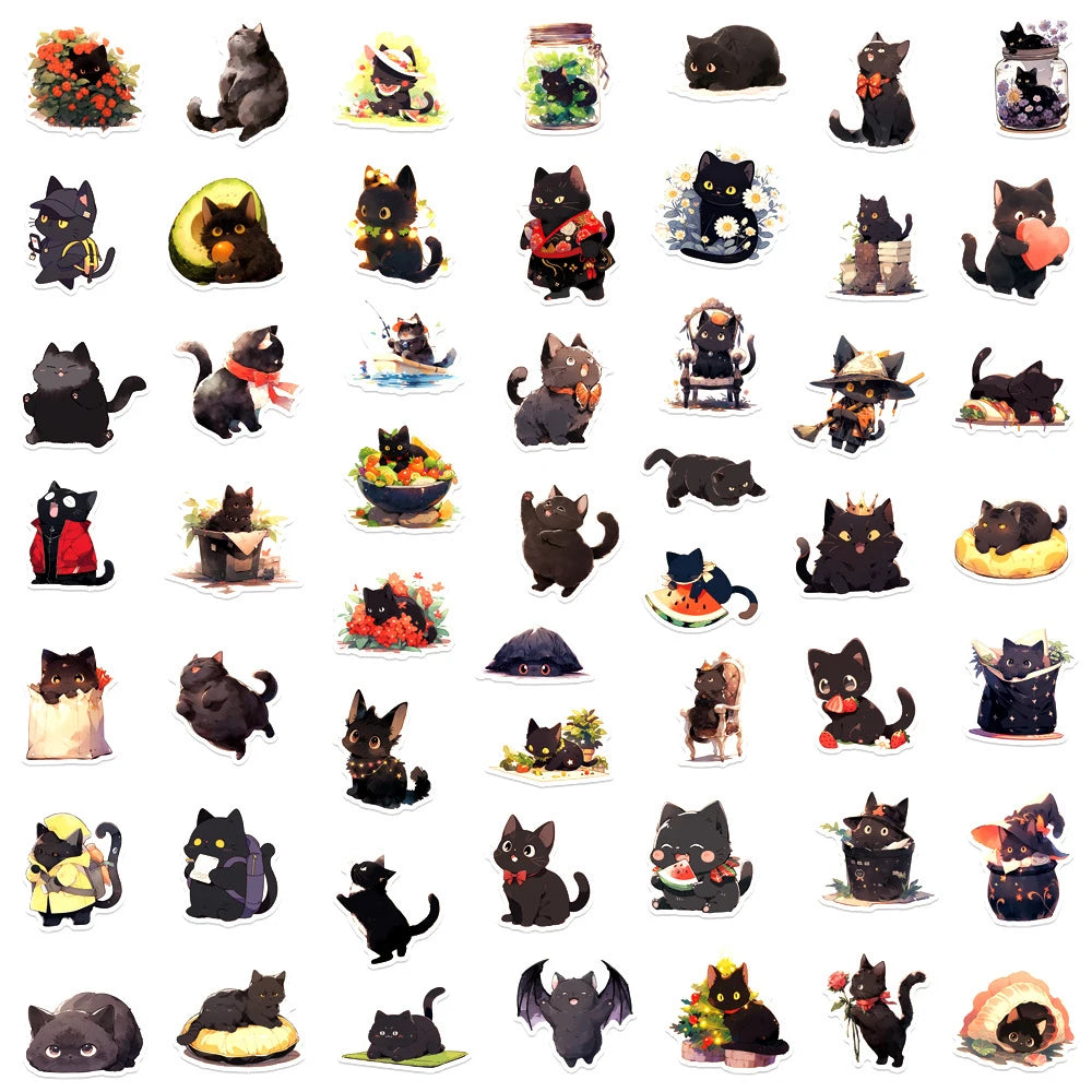 10/30/50pcs Cute Cartoon Black Cat Stickers Decals Laptop Motorcycle Phone Car Diary Luggage Decoration Sticker for Kids Toys