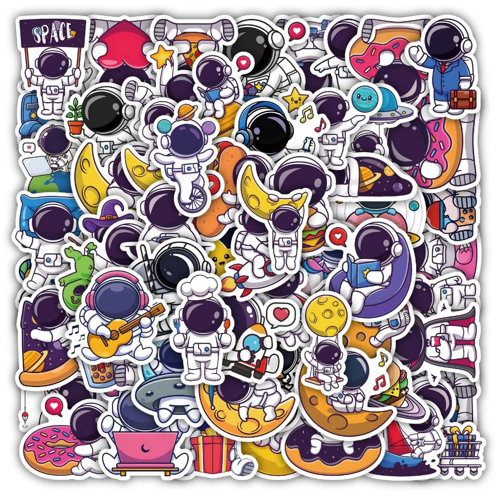 10/62PCS Exquisite Cute Cartoon Astronaut Stickers Laptop Computer Tablet Cup Notebook Phone Vinyl Decal for Kids Toy Gift