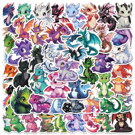 50pcs Cute Cartoon Magic Dragons Stickers For Luggage Laptop Guitar Skateboard DIY Waterproof Graffiti Vinyl Decals