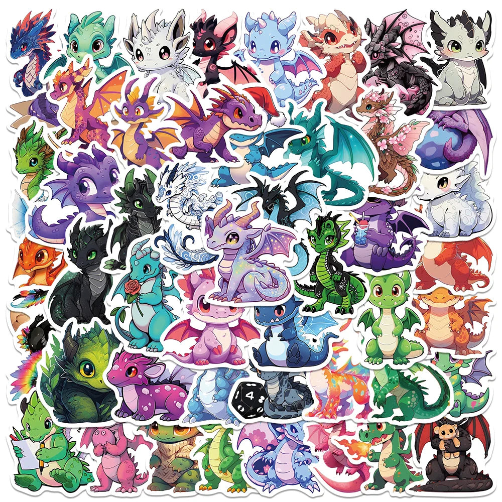 50pcs Cute Cartoon Magic Dragons Stickers For Luggage Laptop Guitar Skateboard DIY Waterproof Graffiti Vinyl Decals