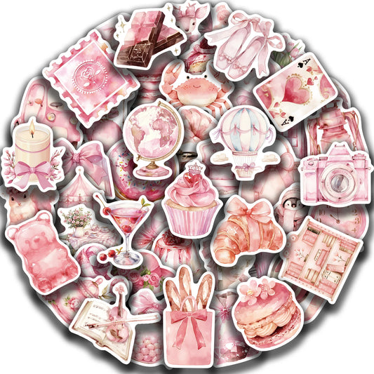 50 Pink Aesthetic Vinyl Stickers for Laptop, Car, Bike