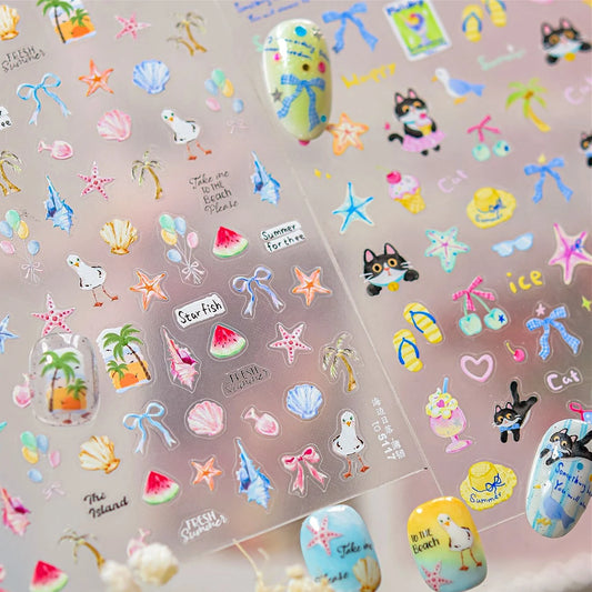 Beach Nail Art Stickers: Bikini, Ice Cream, Starfish, Duck