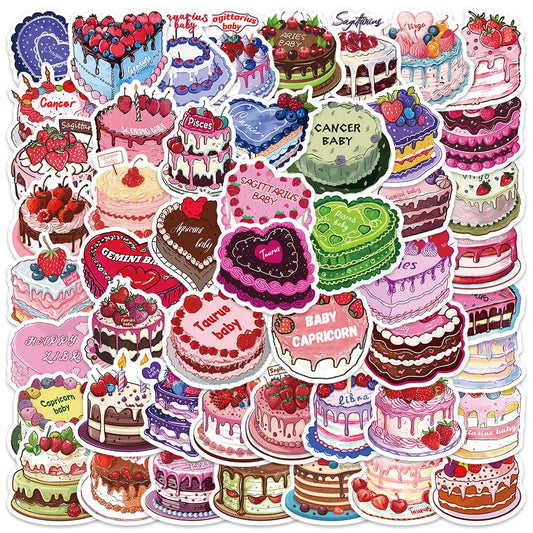 50pcs Cute Cartoon Constellation Cakes Stickers For Kids Adults Water Bottle Laptop Luggage Notebook Waterproof Vinyl Car Decals