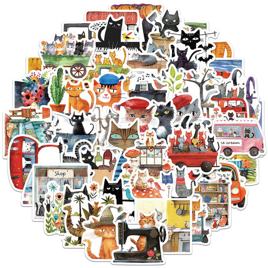 Cute Cartoon Animal Cat Stickers for Suitcase, Skateboard, Laptop, Luggage, Phone - 10/30/50Pcs DIY Decals