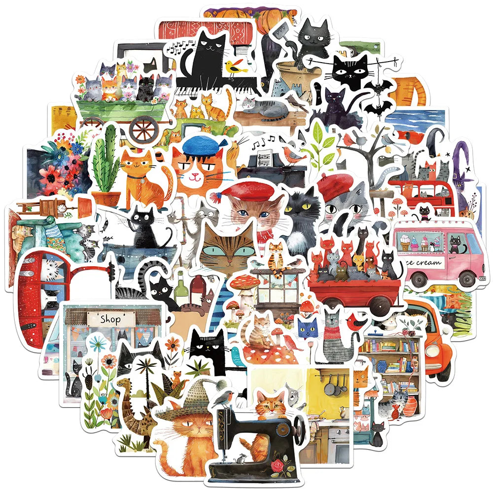 Cute Cartoon Animal Cat Stickers for Suitcase, Skateboard, Laptop, Luggage, Phone - 10/30/50Pcs DIY Decals