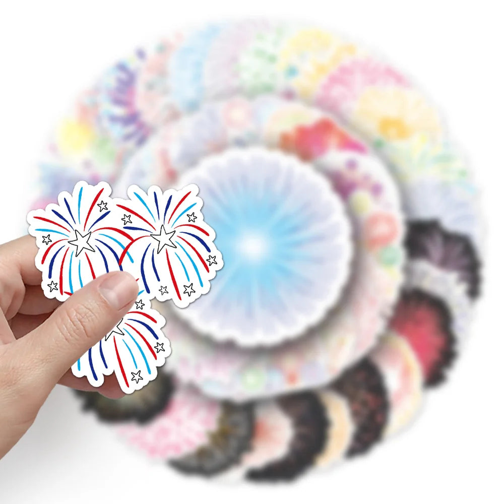 10/50Pcs Retro Fireworks Stickers Creative Aesthetic Holiday Ledger Decorative Stationery Stickers 2023