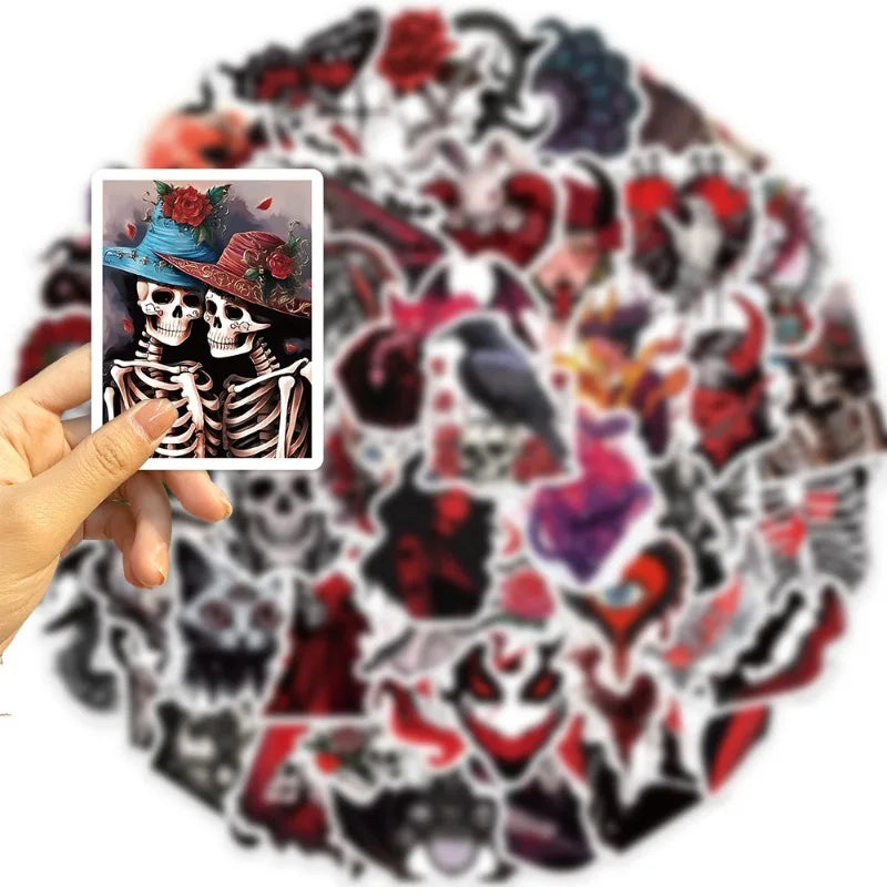 10/25/50pcs Red Gothic Horror Skeleton and Scary Devil Demons Sticker Packs