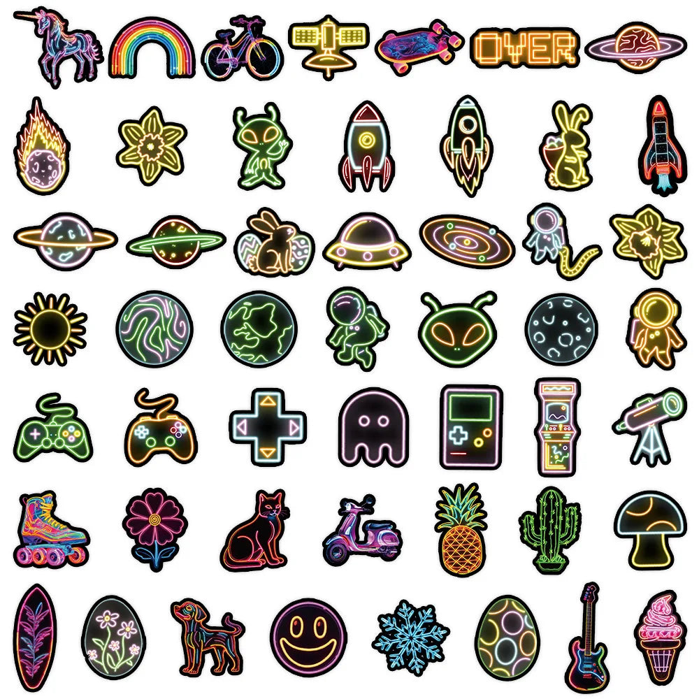 10/30/50PCS Cartoon Neon Sticker Graffiti Mobile Phone Luggage Helmet Water Cup Guitar DIY Wall Sticker Toy Decoration Wholesale